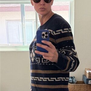 Pendleton Navy, Cream & Brown Geometric Crewneck Sweater
